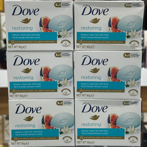 صابون داو کرمی رستورینگ آبی با عصاره انجیر و شکوفه پرتقال 90 گرم | Dove restoring Soap (beauty cream bar with blue fig & orange blossom scent) 90gr
